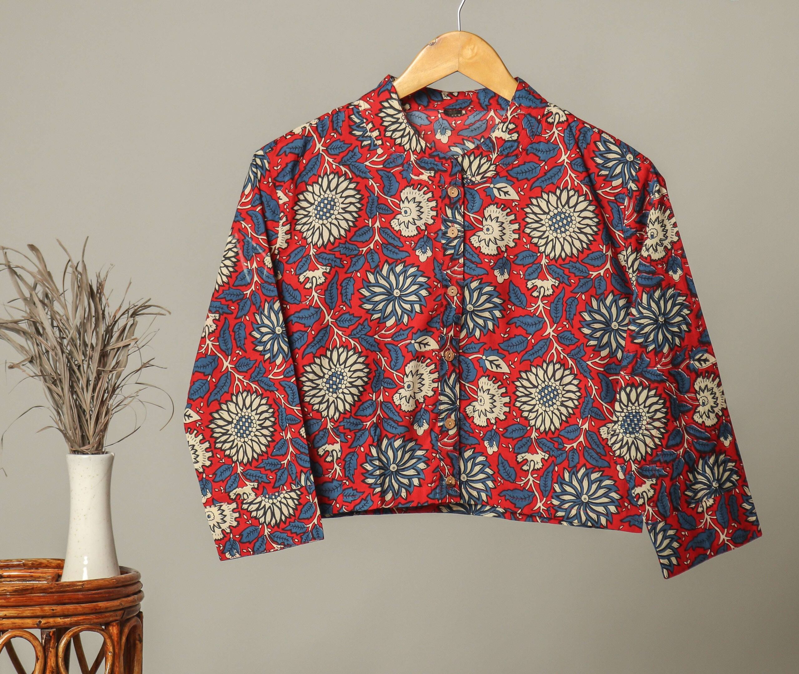 Handmade Block Print Cotton for Women ? Ethnic Floral Printed Top with Long Sleeves